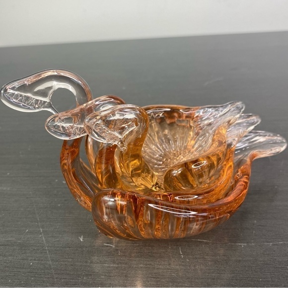 Vintage Art Glass Nesting Swans Made in Italy Salmon Amber Bowl Trinket Dishes - Picture 3 of 16